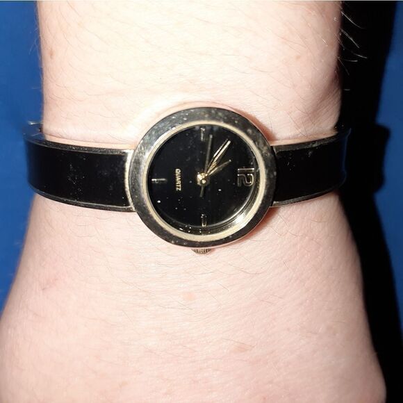 Black and silver hinged bangle watch main image 4